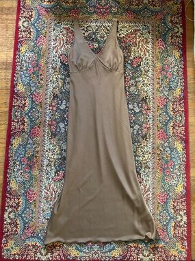 bebe Taupe Maxi Slip Dress with V-Neck